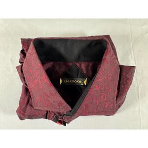 Bespoke Mens XL Burgundy Red Damask Jacquard Long Sleeve Button Down Shirt